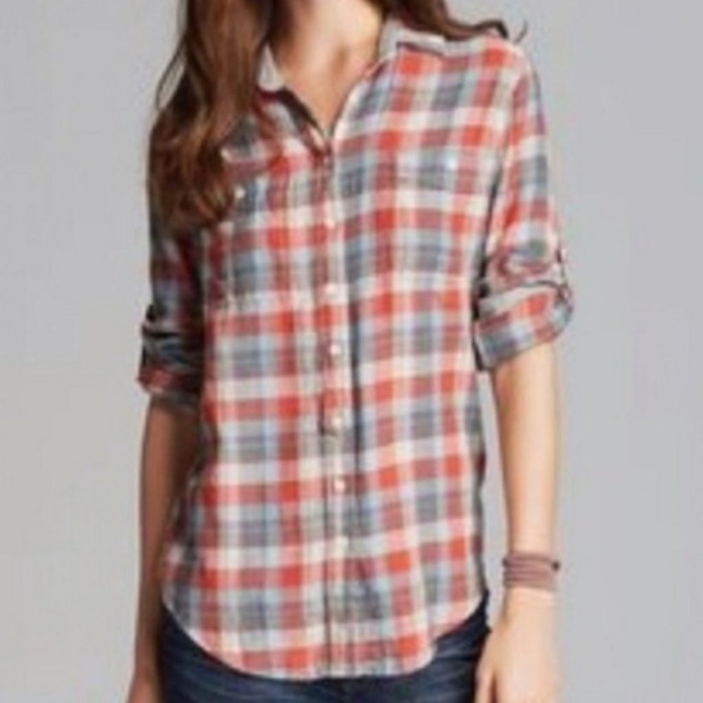 Jachs Girlfriend Bea Plaid Flannel Pearl Snap SZ M